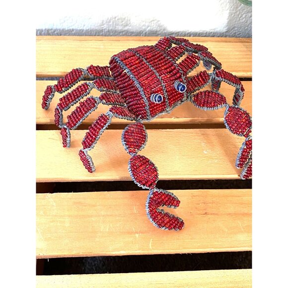 Grass Roots Beaded Handmade Wire Blue-Eyed Crab and Clam Shell with Tag Vintage - Picture 11 of 13